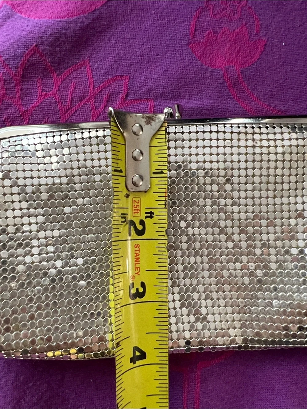 Whiting & Davis Silver Mesh Kiss-Lock Clutch Coin Purse 7” X 4”